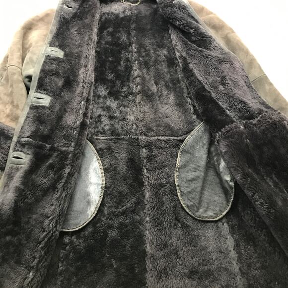 Vintage 100% Lambskin Shearling Long Coat Womens Large Suede Fur Lined Button - Picture 9 of 14